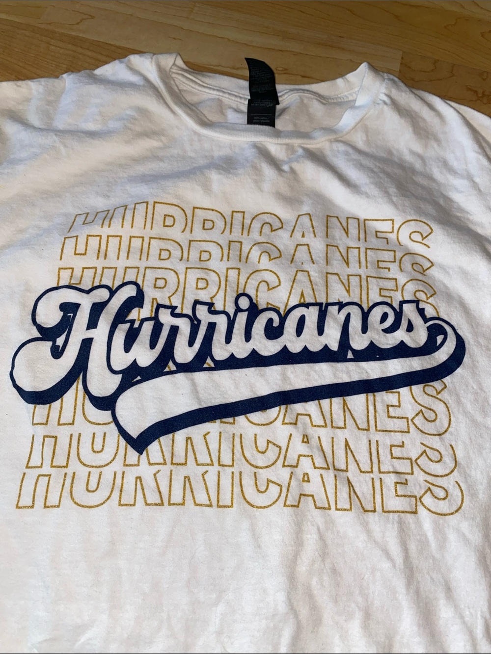Gildan White Short Sleeve Tee with Navy and Gold 'Hurricanes' Graphic